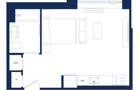 Floor plan for studio, 1 bath, 444 sqft